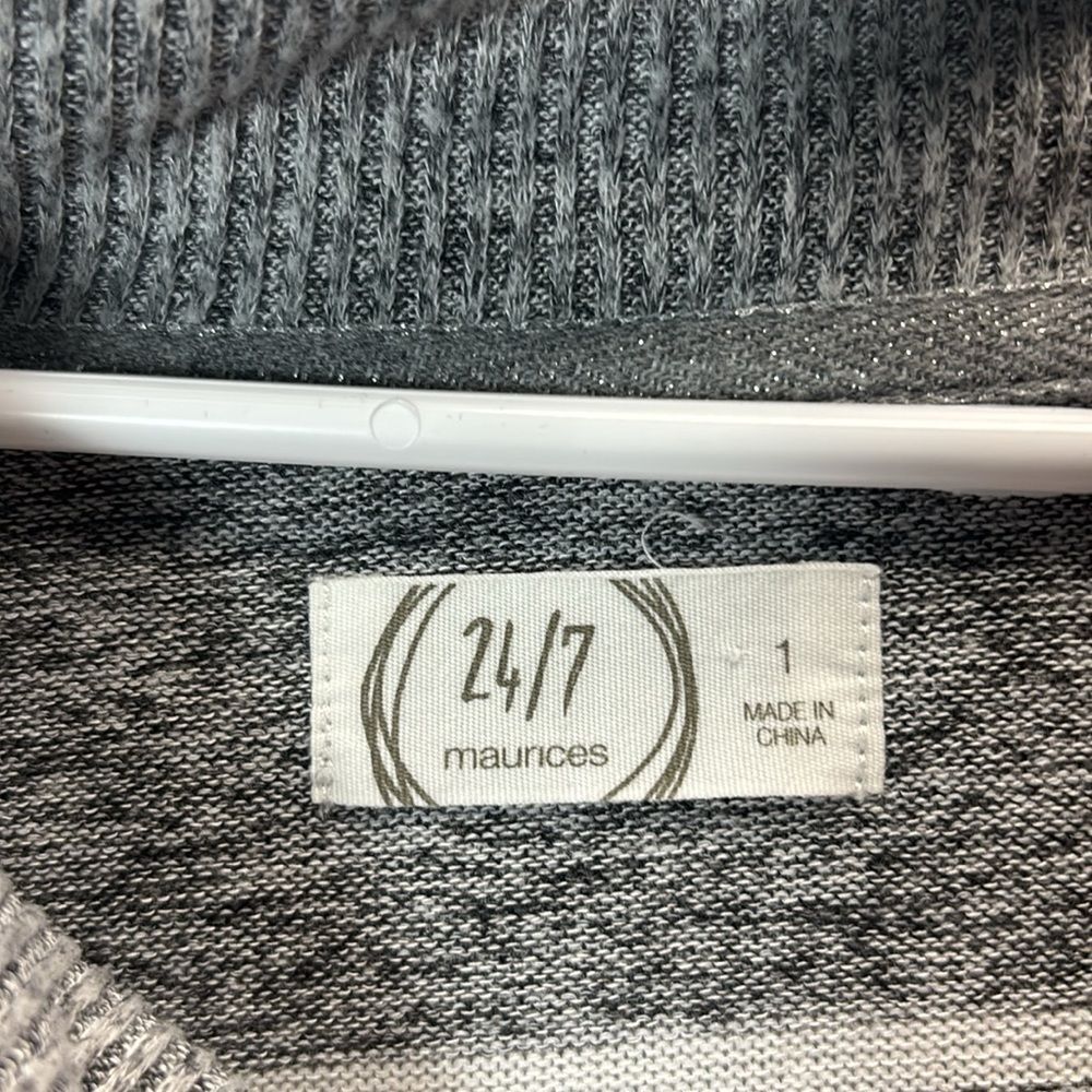 Maurice 24/7 Gray Striped Funnel Neck Button Detail Soft Size 1 - Picture 2 of 9